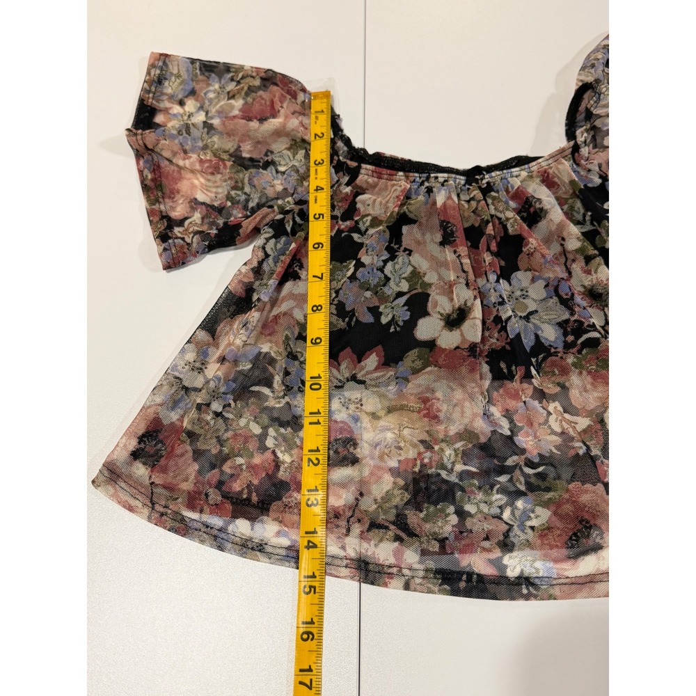 Wet Seal Floral Mesh Overlay Crop Top Built-in Cami Black XS Y2K Fairy Grunge - Picture 11 of 16